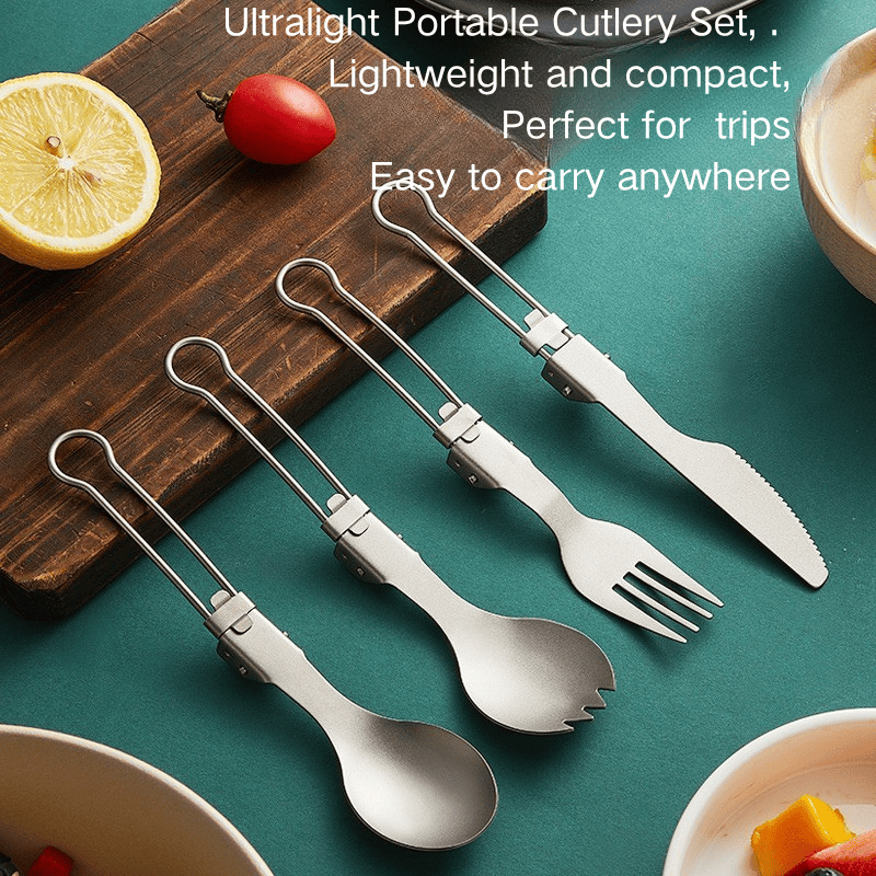 Ultralight Titanium Camping Knife+Fork + Spoon - 3-in-1 Portable Eating Utensil for Hiking, Backpacking & Travel( 3 pcs with free bag)