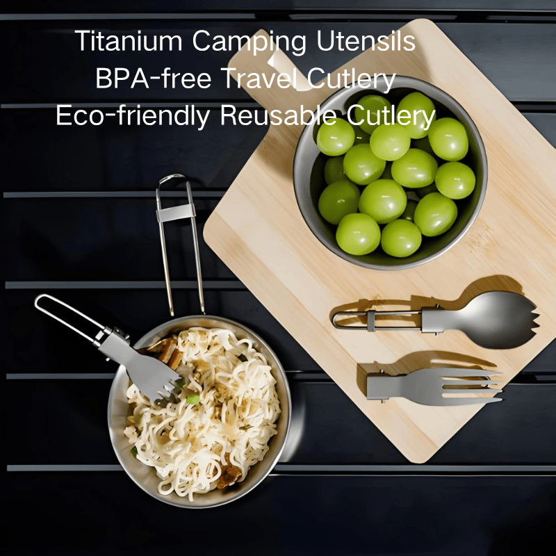 Ultralight Titanium Camping Knife+Fork + Spoon - 3-in-1 Portable Eating Utensil for Hiking, Backpacking & Travel( 3 pcs with free bag)